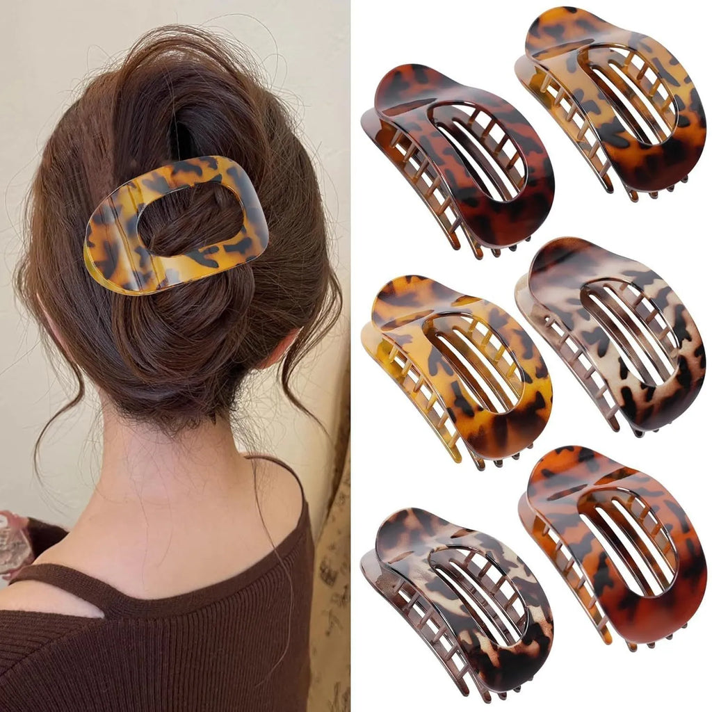 Six rose red plastic hair clips with frosted grip surface and quadrilateral pointed toe design