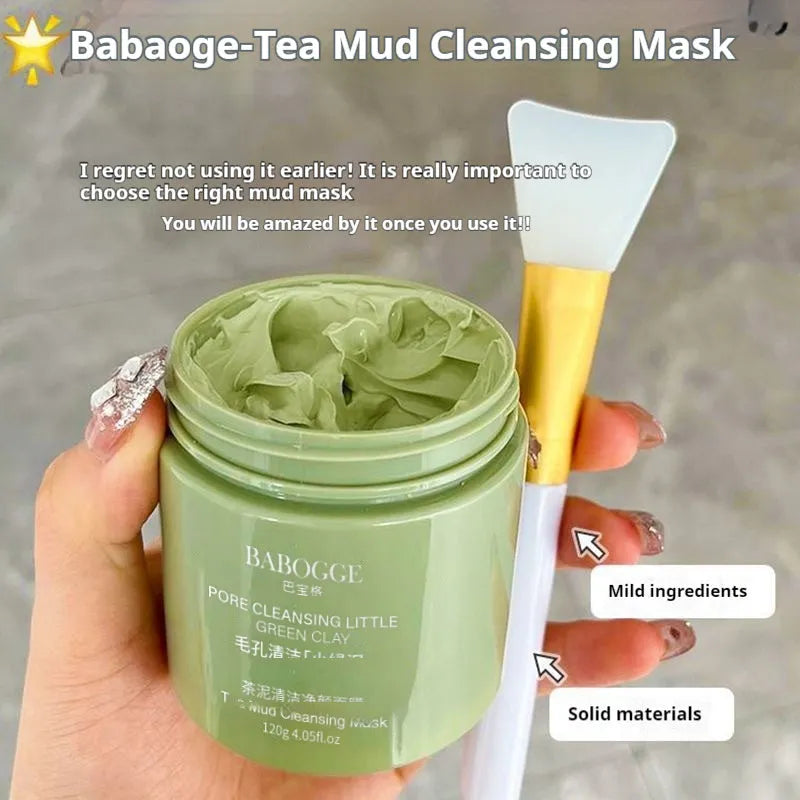 Jar of Tea Mud Cleansing Clay Mask for deep facial cleansing, 120g net weight