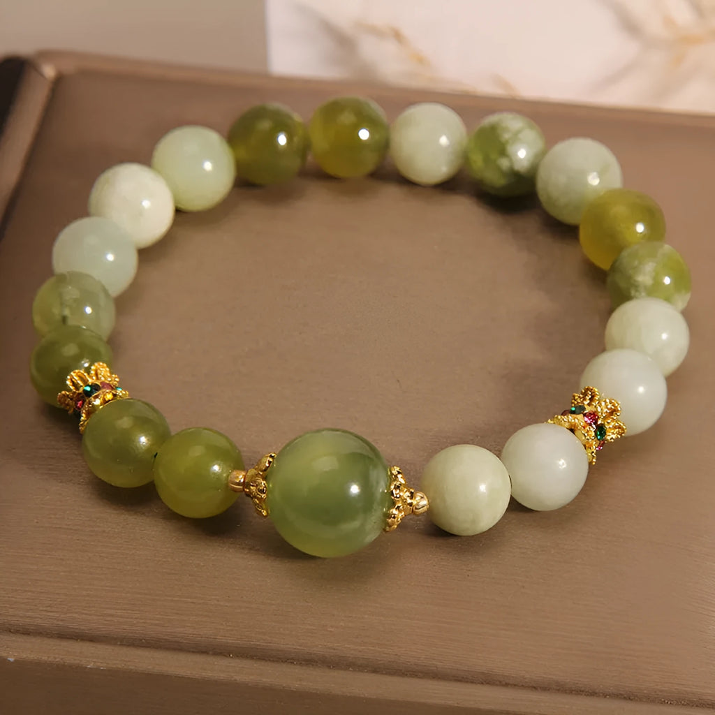 Xiuyan jade green women's bracelet with original mori-style design crafted from genuine jade stone
