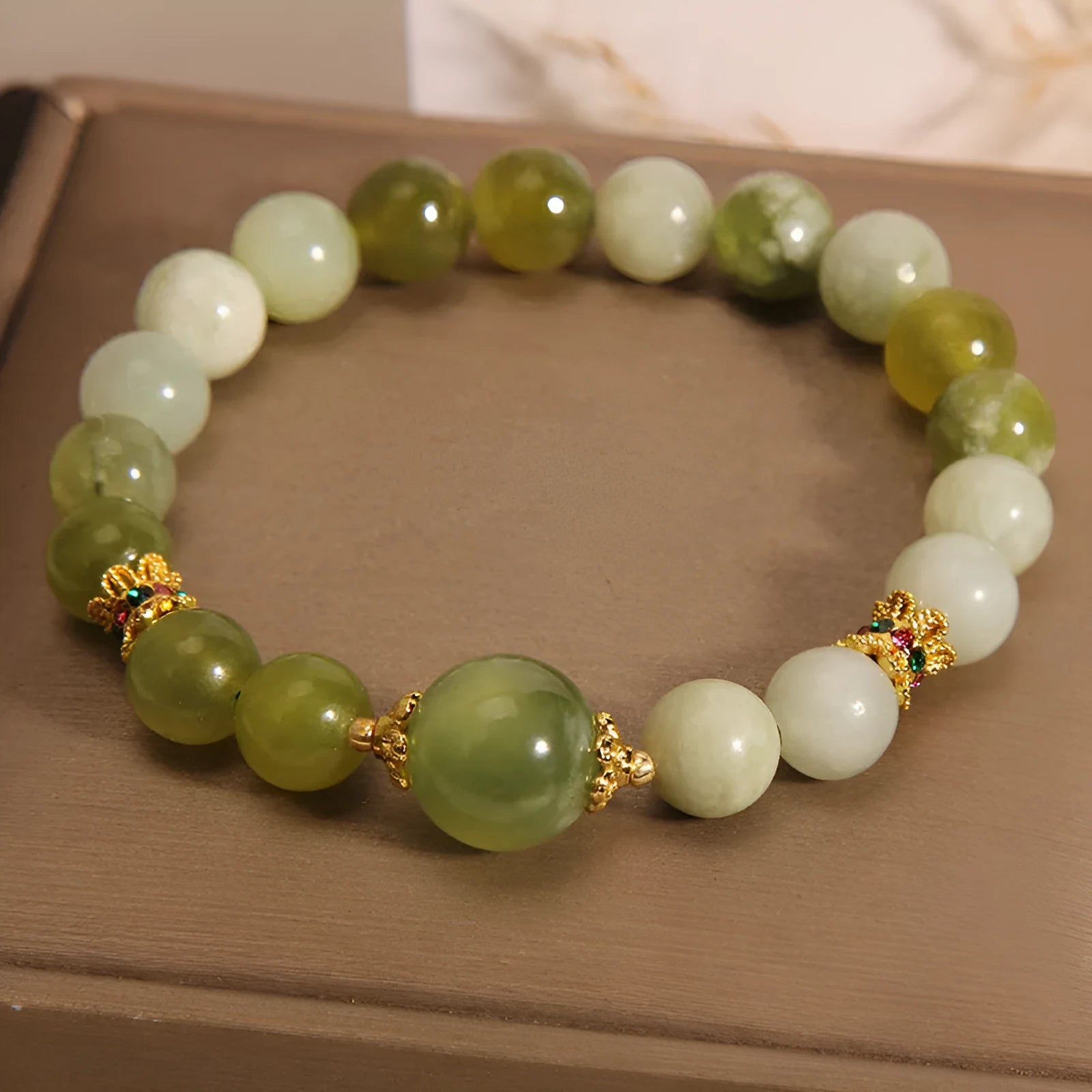 Xiuyan jade green women's bracelet with original mori-style design crafted from genuine jade stone