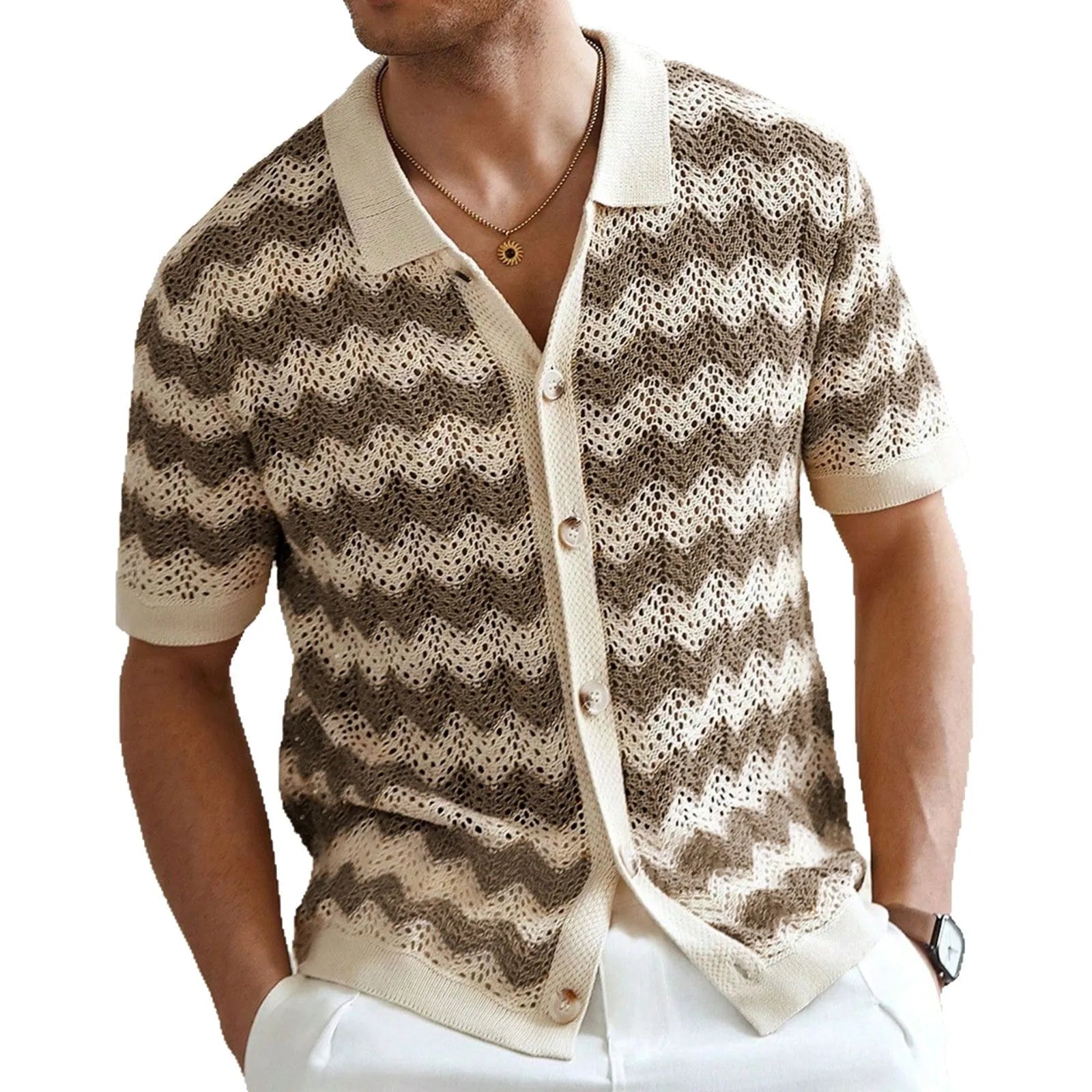 Short sleeve summer sweater with hollow jacquard corrugated texture and flocked detailing in Tencel fabric