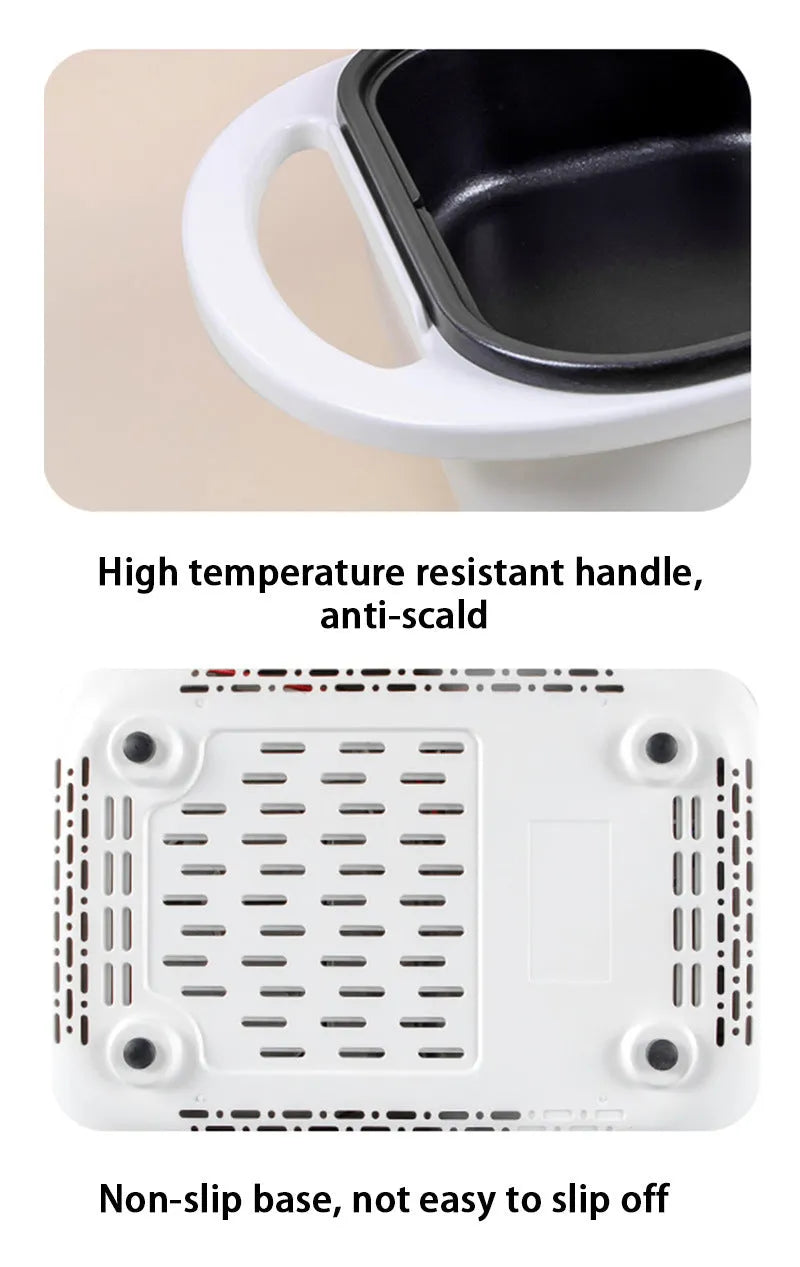 White or green multi-functional electric cauldron and frying oven appliance with mechanical controls