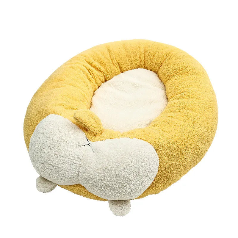 Corgi shaped plush pet bed for dogs and cats in three sizes, filled with PP cotton.