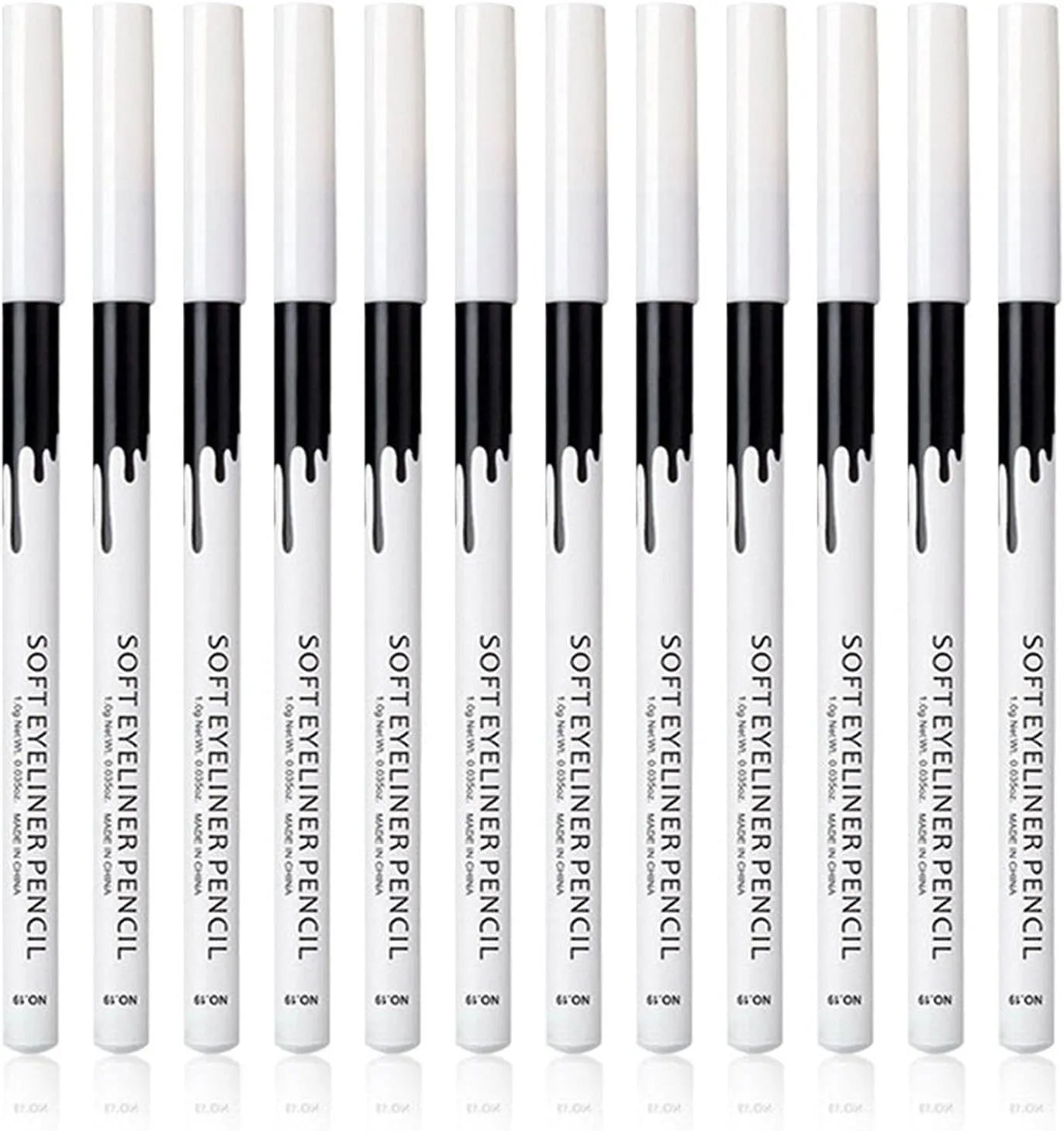 12-piece white and black eyeliner pencil set with sharpener for versatile makeup application