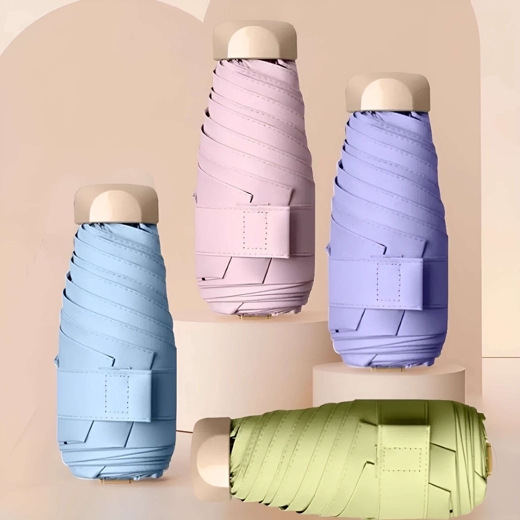 Compact 5-fold gradient vinyl sun umbrella with alloy frame in multiple colour options