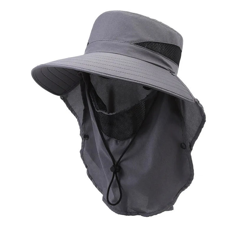 Men's adjustable wide-brim polyester fisherman sun hat in khaki colour