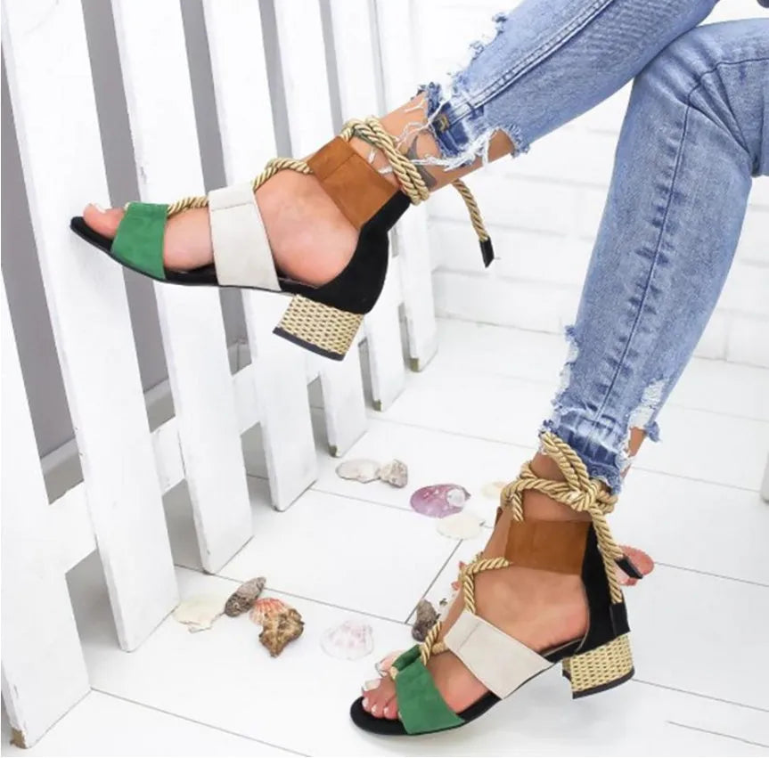 Women's round head sandals with thick colour-matched heel and fish mouth toe in multiple colour options