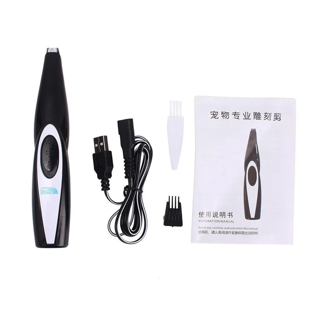 Black ceramic blade pet hair clippers for dog and cat grooming with USB charging cable