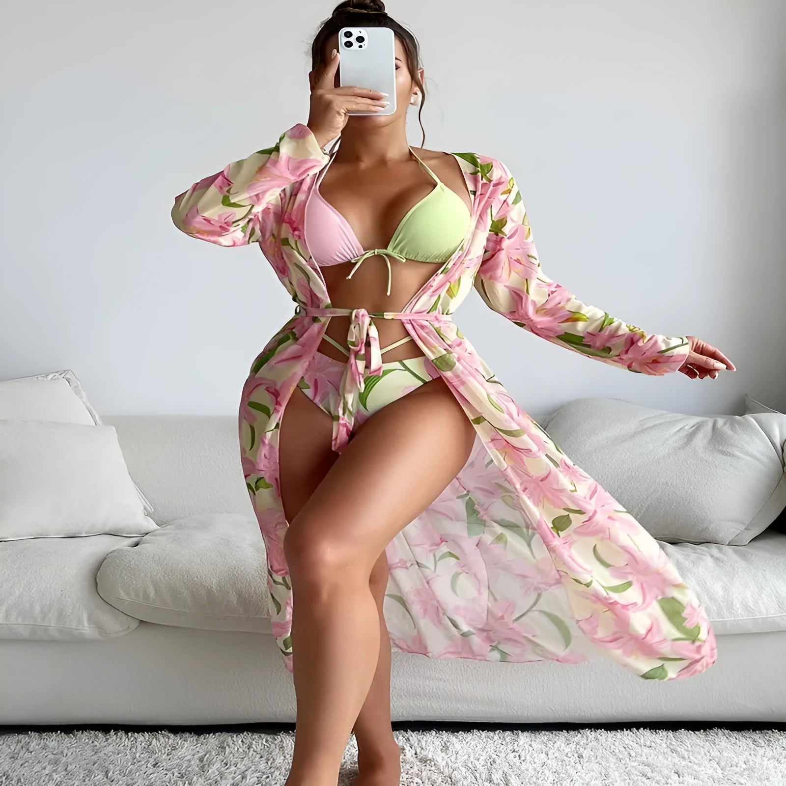 Women's printed bikini swimsuit in European American style made of quick-drying polyester fabric