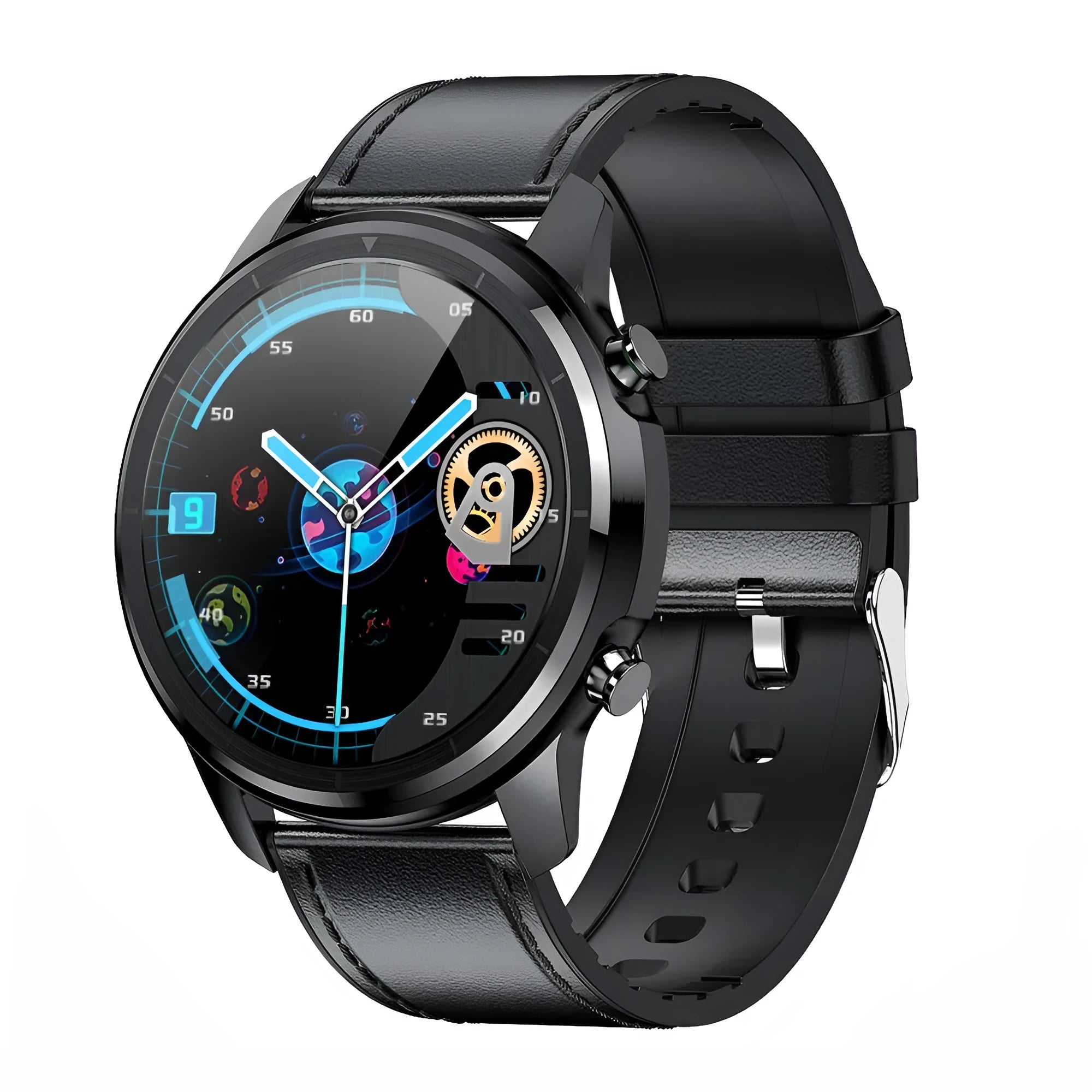 LEMFO LF26 smart bracelet showing its 1.3-inch screen, worn on a wrist, available in black, brown silver, and silver colours.