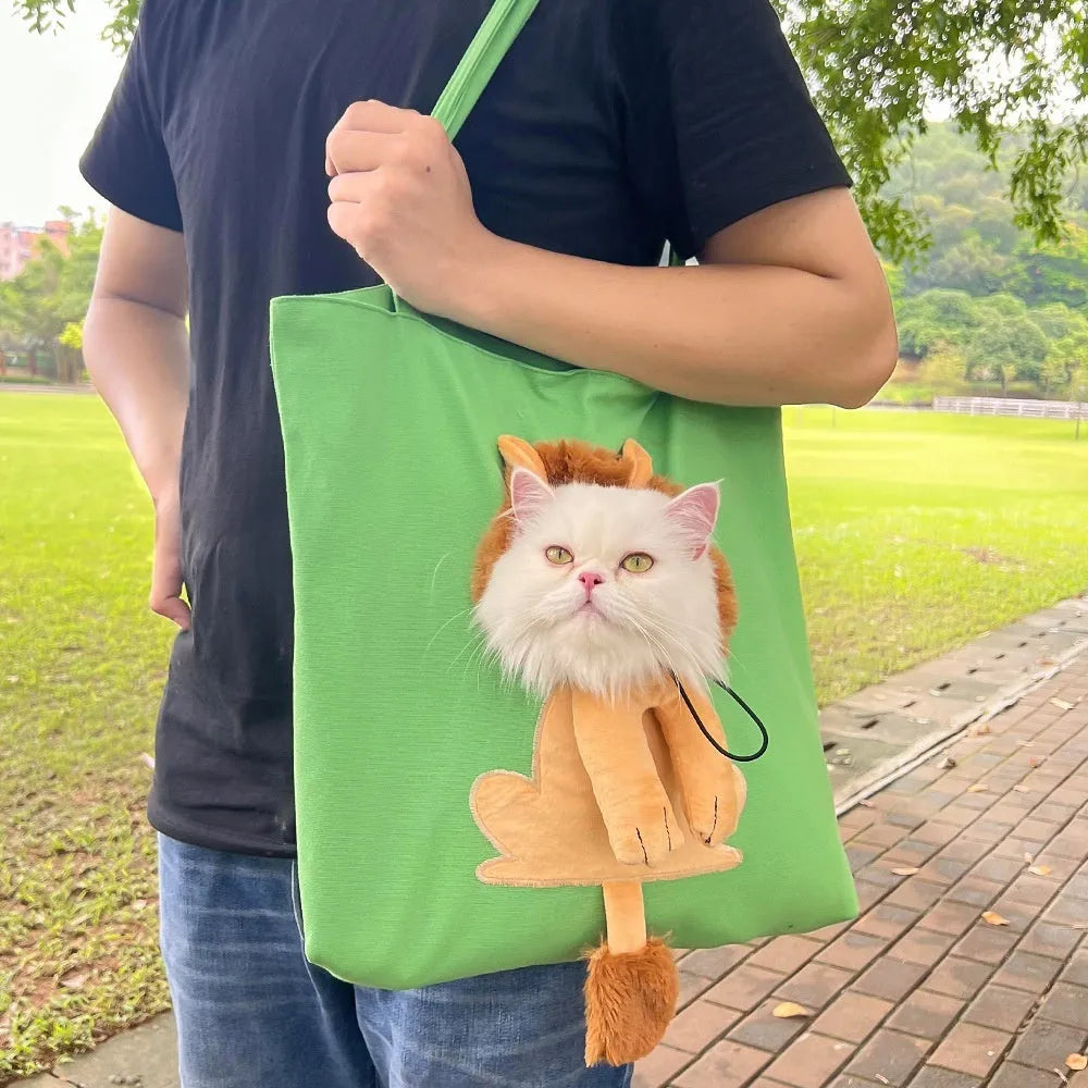 Soft canvas pet shoulder bag with cartoon pattern for small dog or cat carrier.