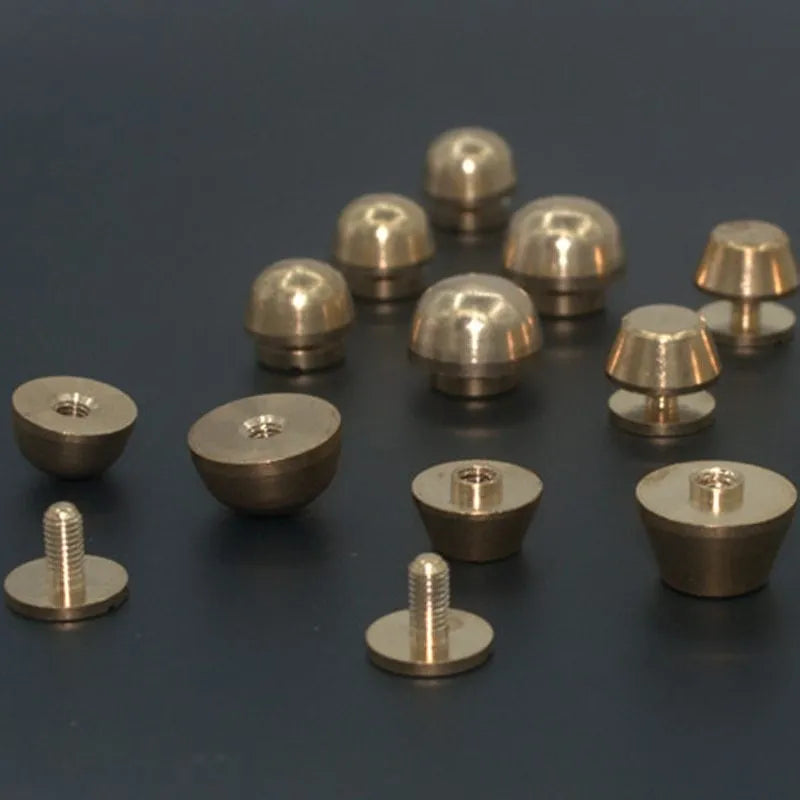 Brass decorative buckle set with geometric and round foot nails in 10x6mm and 12x7mm sizes