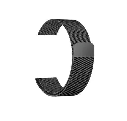 Stainless steel Apple Watch strap with buckle on a 42mm watch case in silver finish