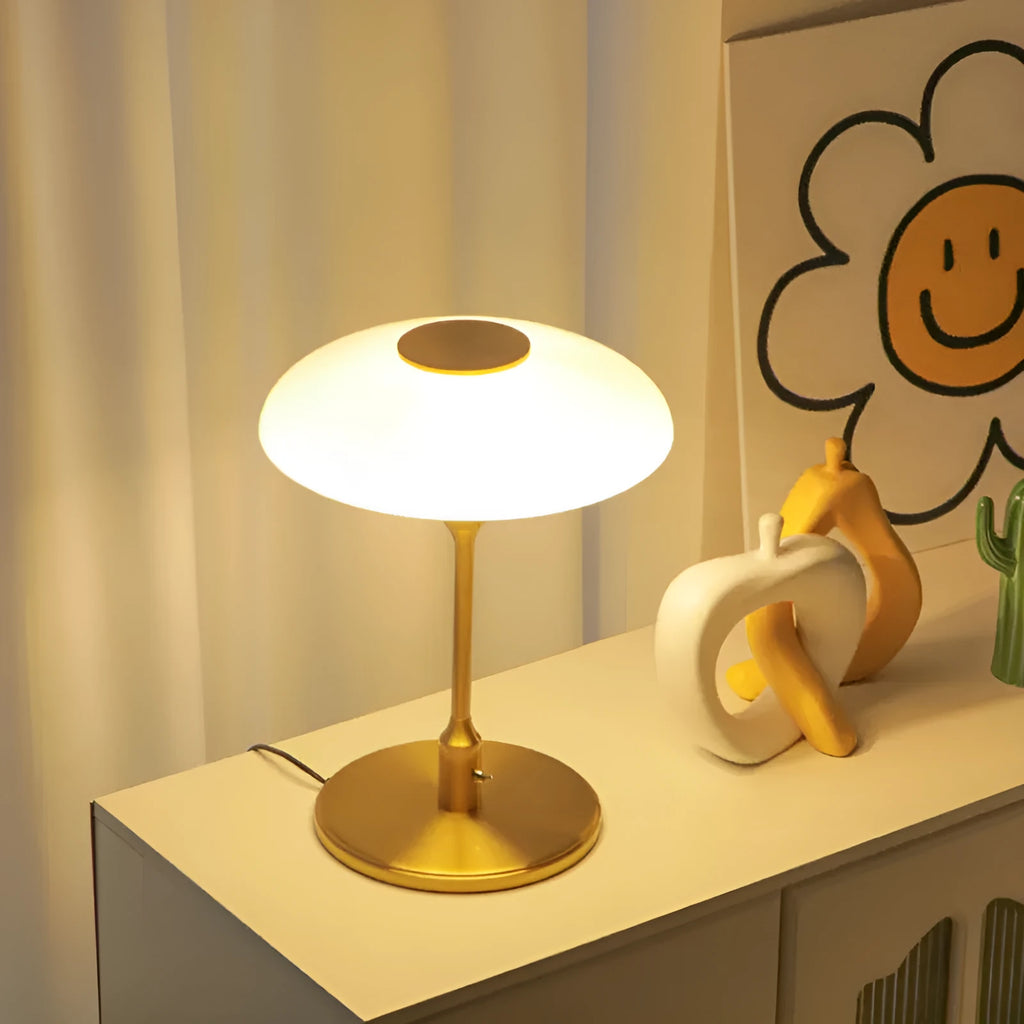 Vintage nickel-plated bedside lamp with Korean styling in golden white colour