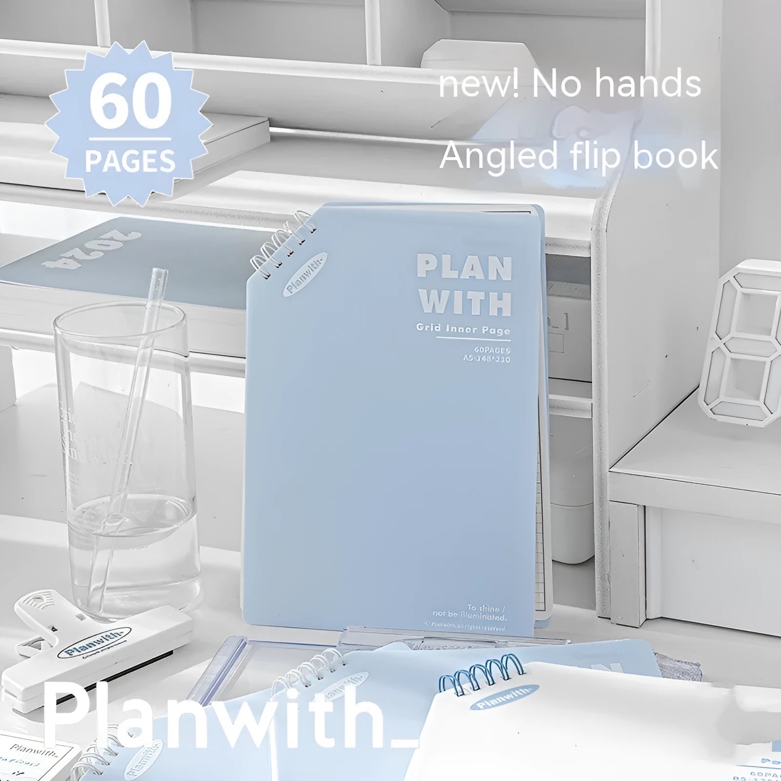 Artsy Ins style draft notebook showing A5 and B5 sizes with white and plaid blue cover options