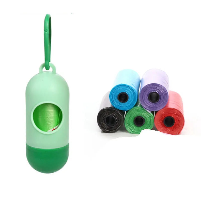 Pack of dog poop bags in six colours black blue green pink purple red sized 22.5x30cm for pet waste