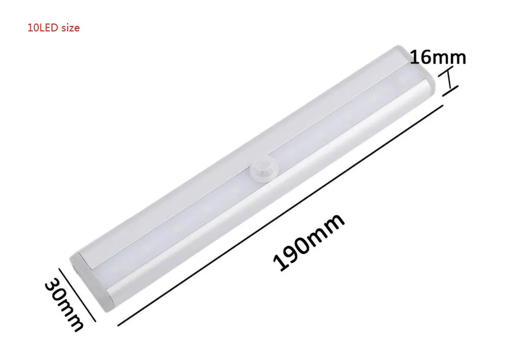 Aluminium USB rechargeable LED light with magnetic back for wardrobes in white or warm white.