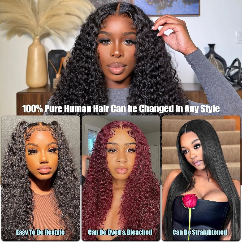 Front lace human hair wig deep wave hand-woven natural look