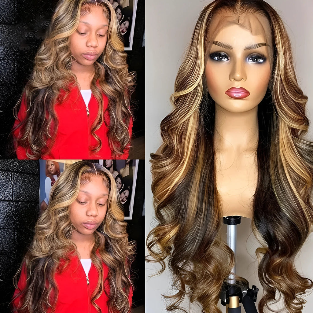Front lace wig with long curly synthetic hair in gradient colour options