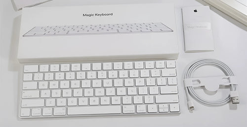 Apple G6 Bluetooth wireless keyboard in white with aluminium construction and multimedia keys