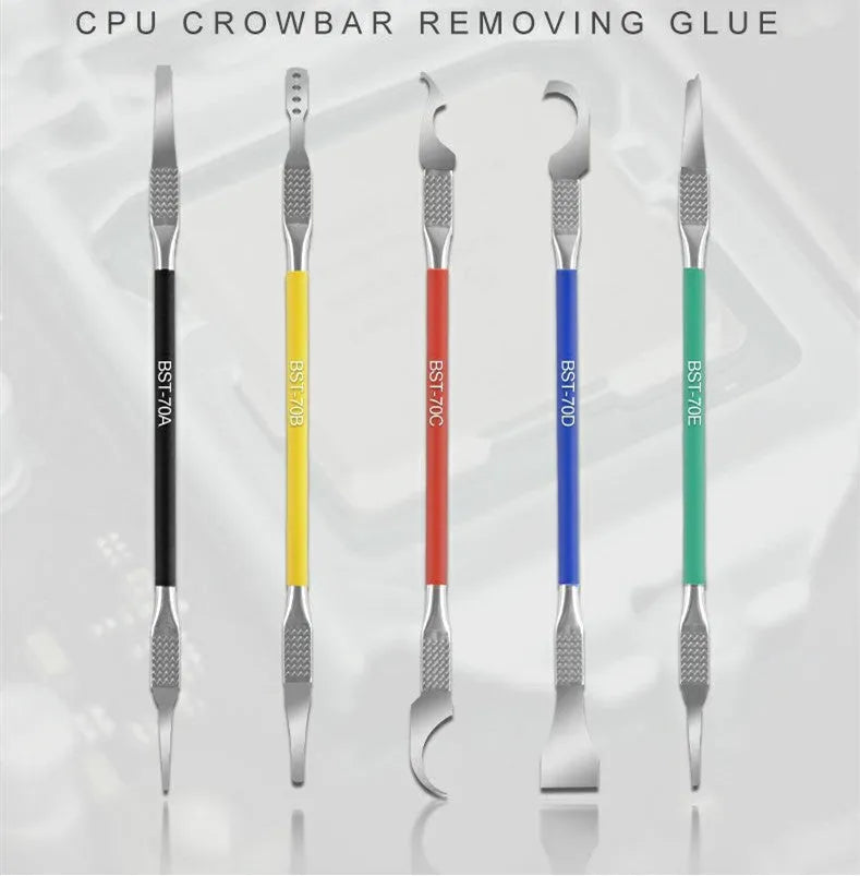 Five-piece plastic tool knife disassembly kit with stainless steel crowbar and precision blades