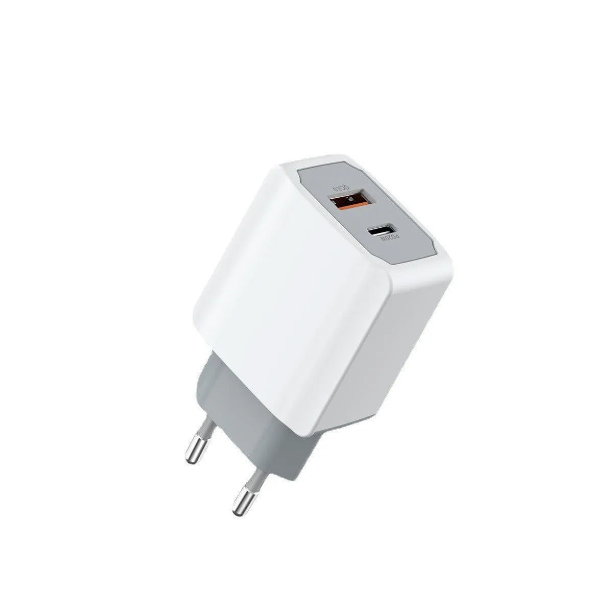 White European standard USB fast charger set with fireproof ABS PC charging head and cable.