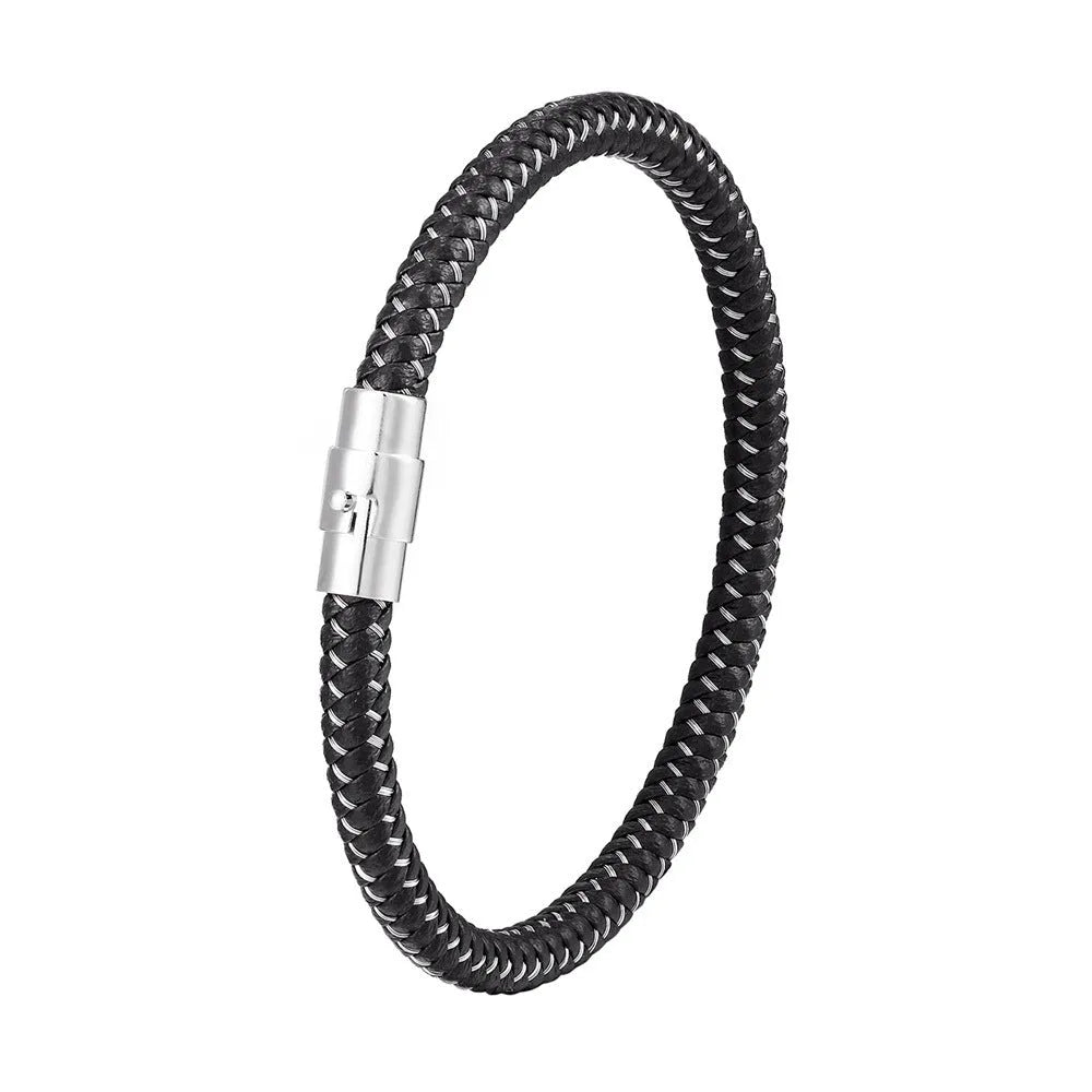 Titanium steel geometric wire bracelet with magnetic clasp shown in silver tone.