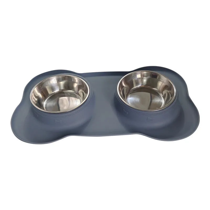 Large silicone pet bowl holder for stainless steel dog food dish in blue colour