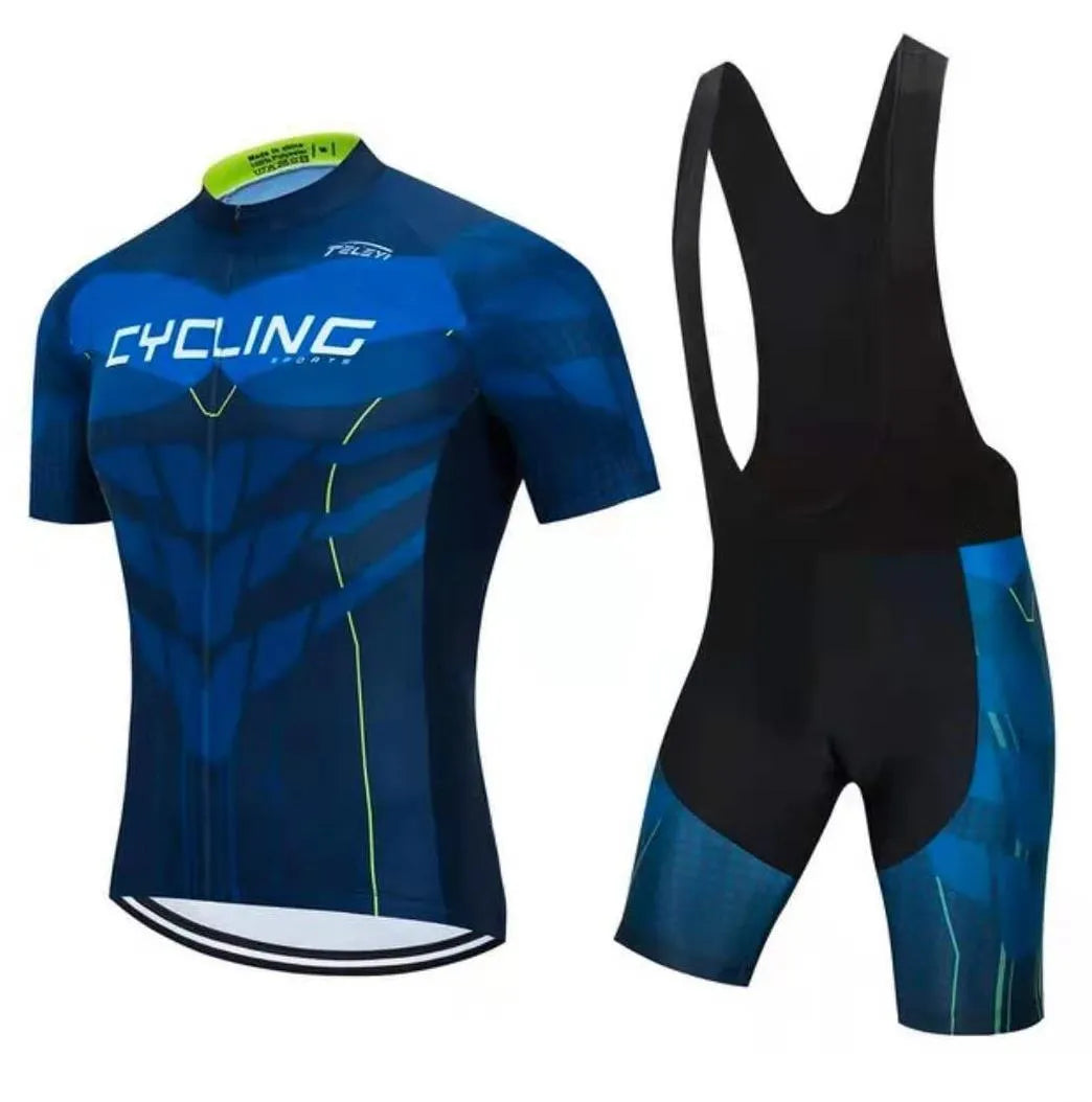 Cycling jersey and shorts set in moisture-wicking fabric for summer bike riding