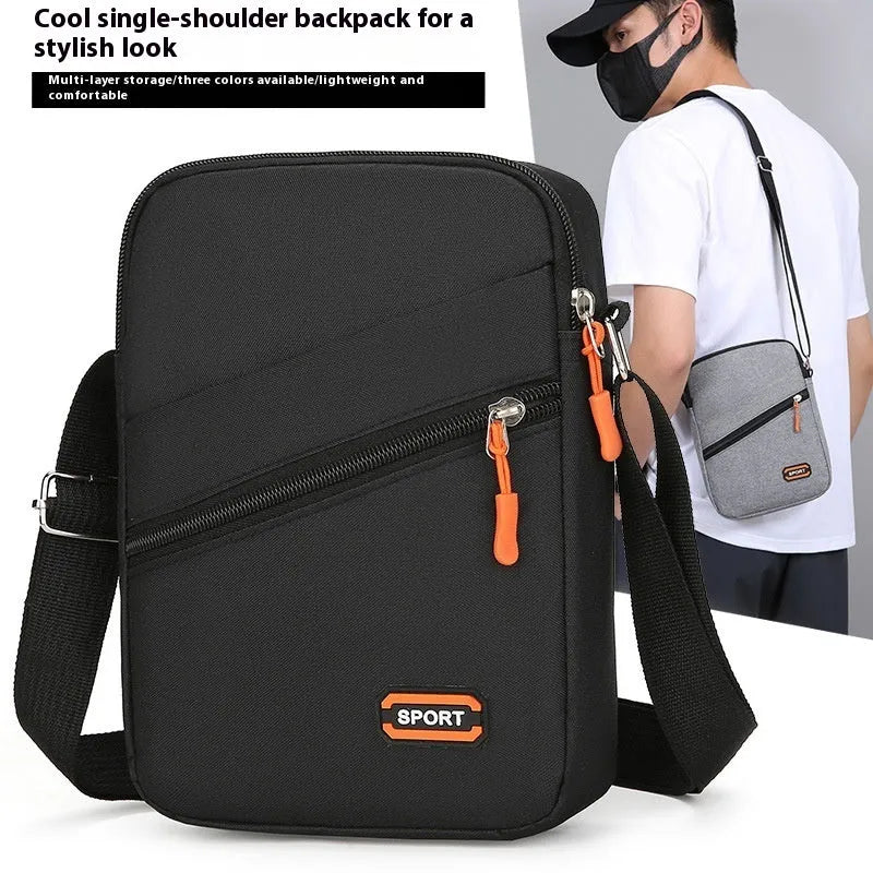 Oxford cloth crossbody commuter bag in silver grey with contrast colour elements