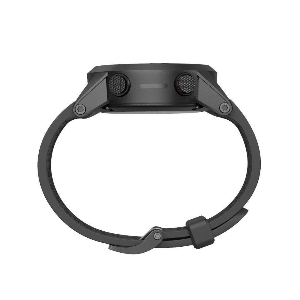 Black silicone sports watch strap with stainless steel button closure for Jiaming watches