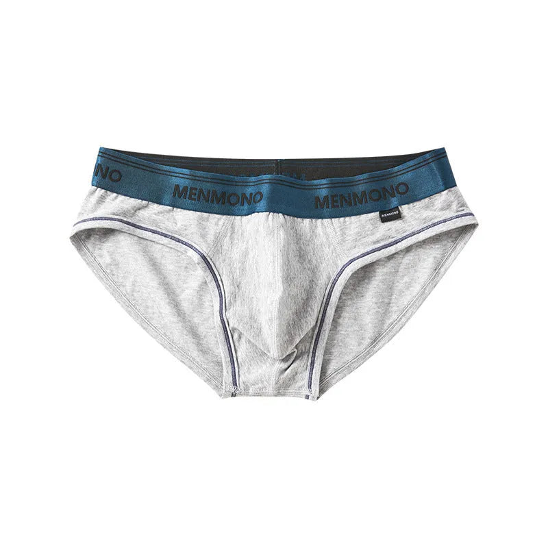 Men's low-waist cotton briefs shown in a two-tone colour combination, such as black with red trim.