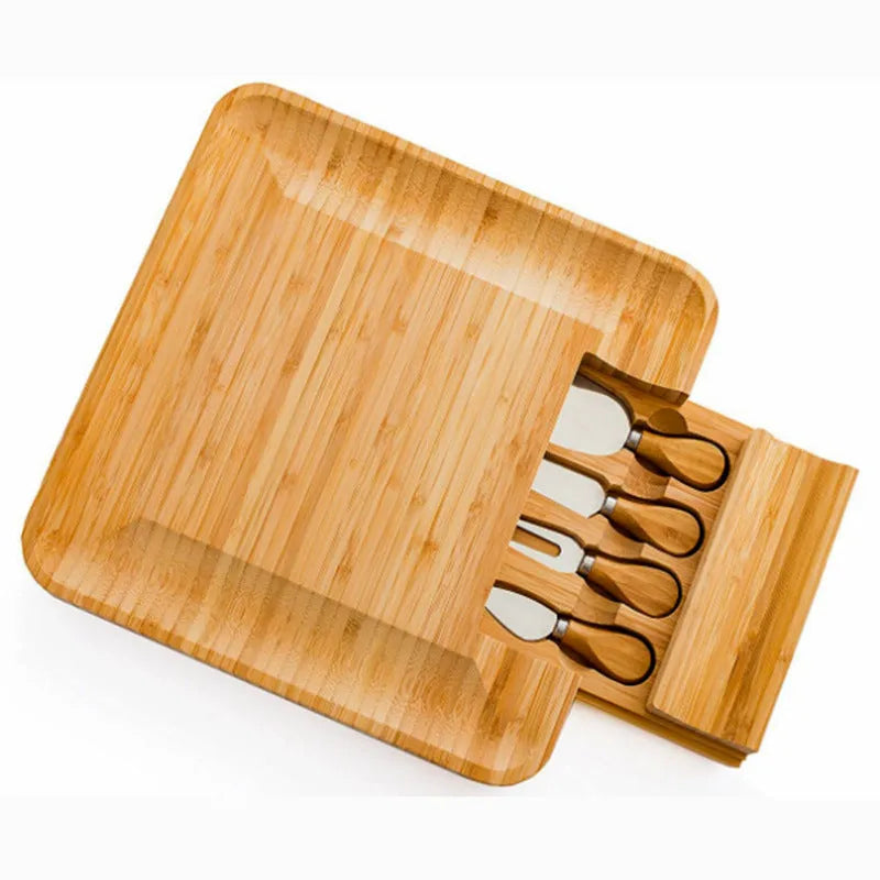 Square bamboo multipurpose cutting board with knife drawer wood colour finish