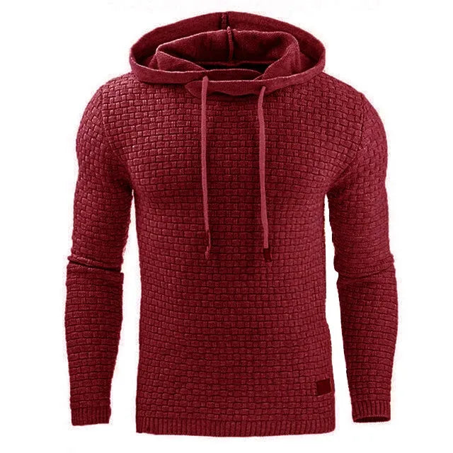 A man's plain hooded sweatshirt in a cotton-polyester blend, shown in multiple colour options.