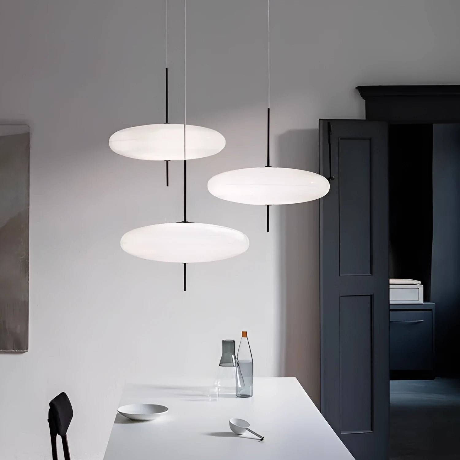 Nordic modern art retro designer UFO chandelier in white or black and white colour options