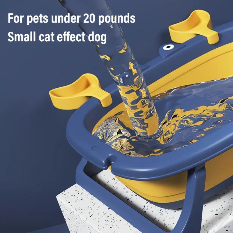 Foldable portable pet tub in Blue or Orange for small dogs and cats under 20 pounds