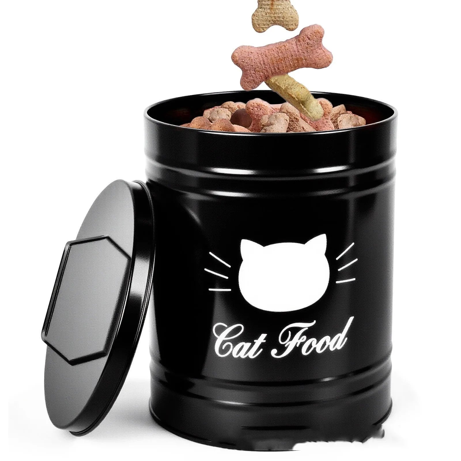Round iron sheet storage bucket with black inner box showing American style moisture-proof design