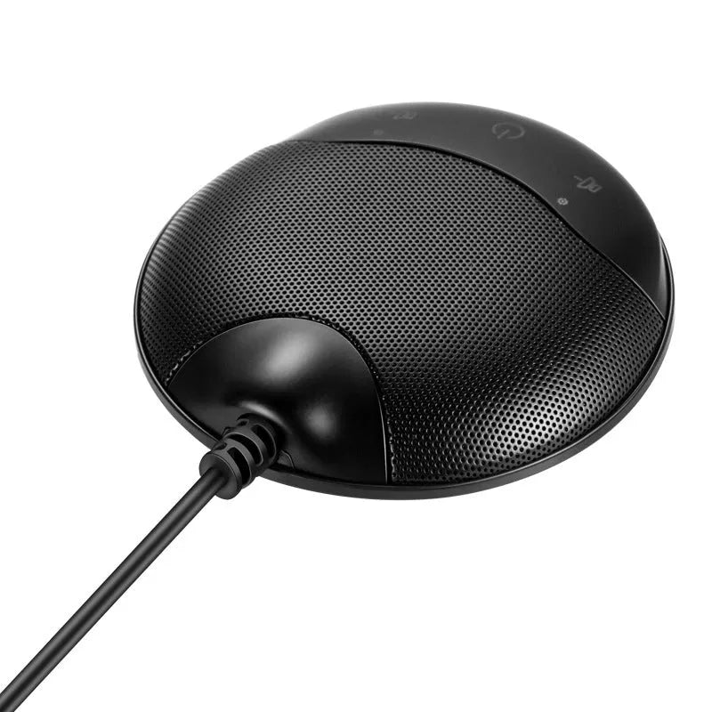 Black USB condenser desktop microphone for conference calls and gaming