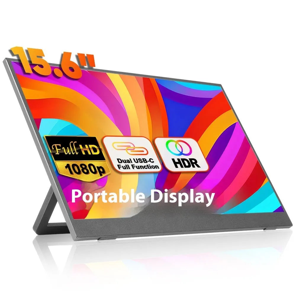 Black 15.6-inch portable LED monitor with IPS panel and Full HD resolution for office use