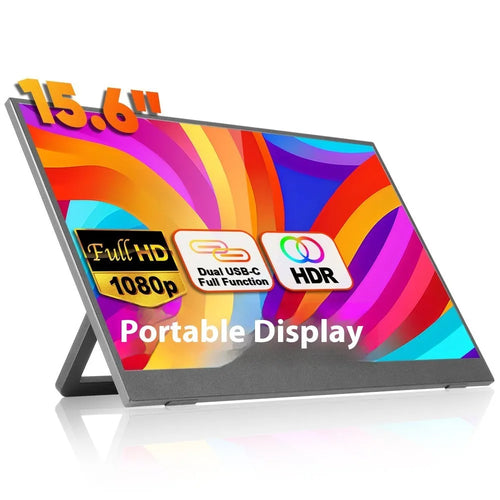 Black 15.6-inch portable LED monitor with IPS panel and Full HD resolution for office use