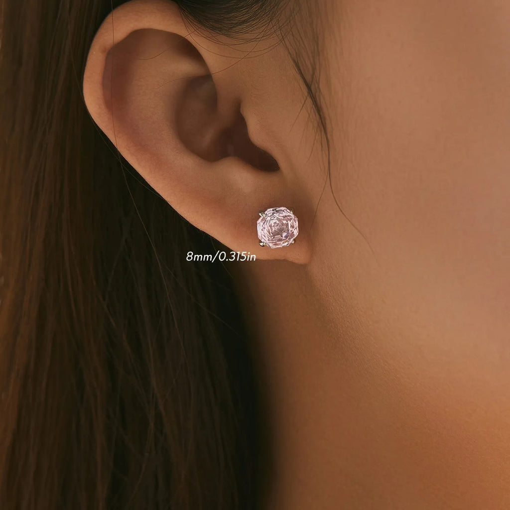 S925 sterling silver roses stud earrings in 6mm and 8mm sizes with flower shape design