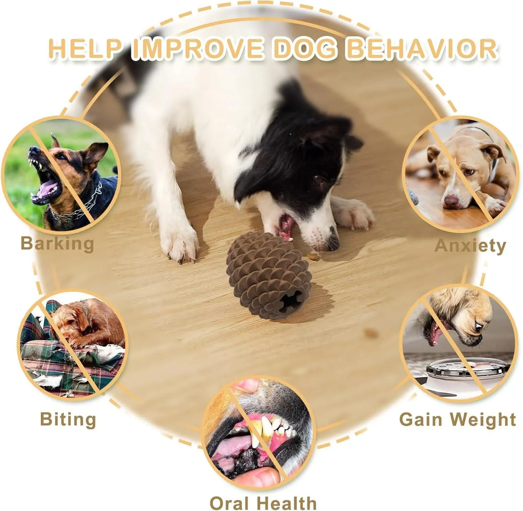 Yellow pine cone shaped natural rubber dog chew toy with treat dispenser for medium large dogs