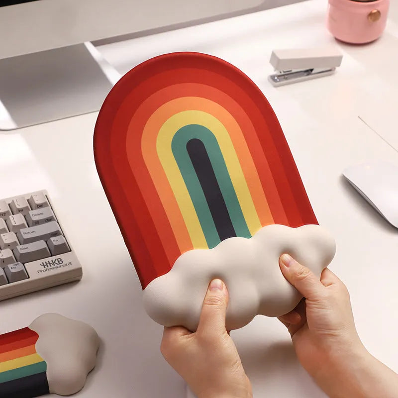 Silica gel wrister mouse pad with matching keyboard support featuring cloud pattern designs