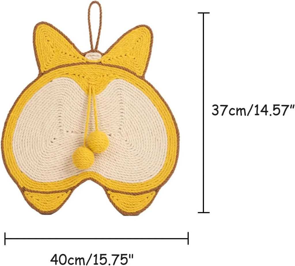 Yellow cat scratching board with Corgi design, 37x40cm sisal scratching pad with anti-slip base