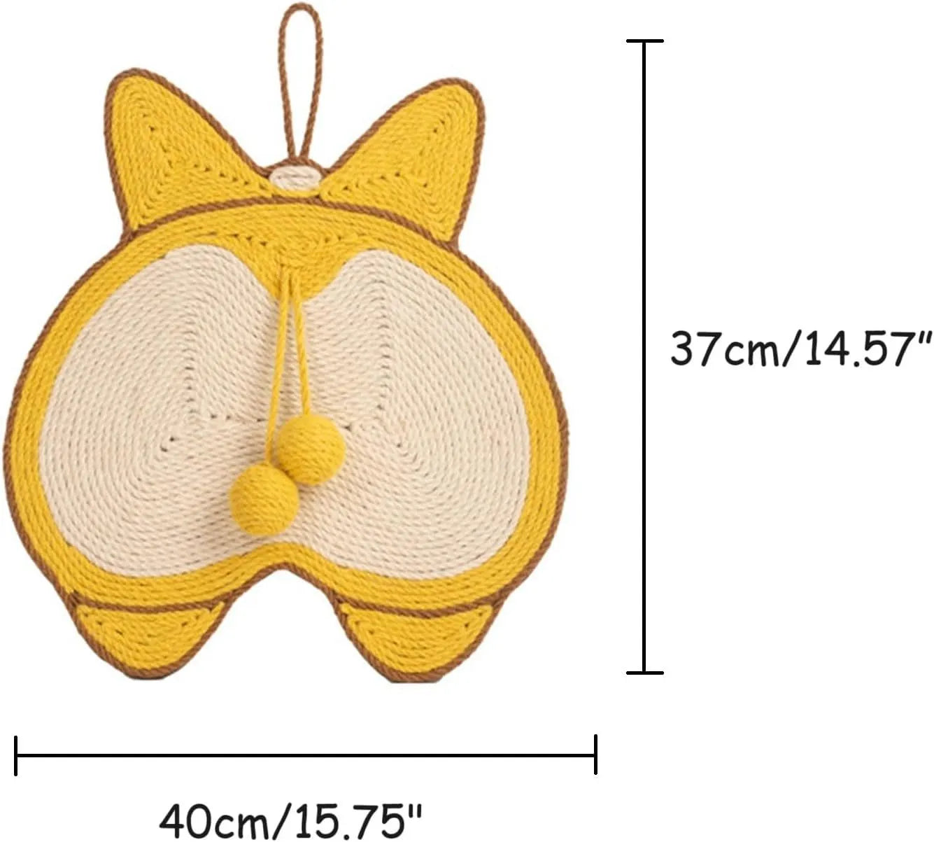 Yellow cat scratching board with Corgi design, 37x40cm sisal scratching pad with anti-slip base