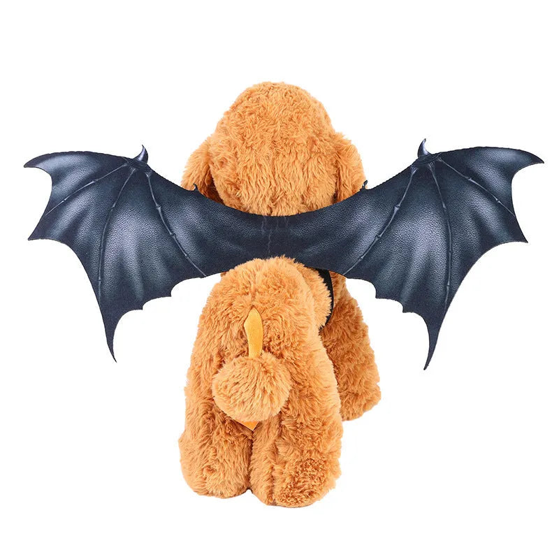 Black cloth bat wings pet costume in three sizes for Halloween dog and cat dress-up
