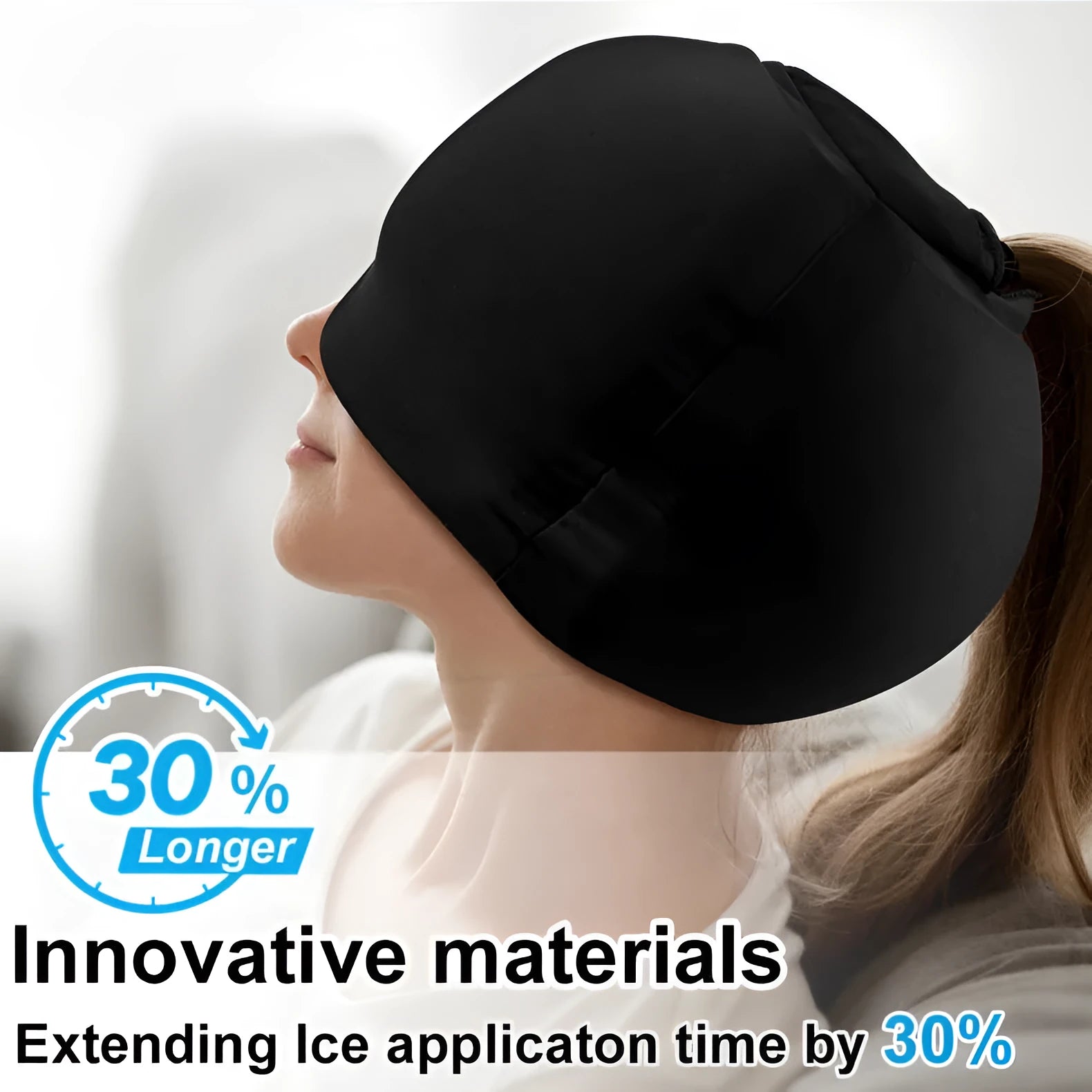 Solid colour cold compress cap in black, pink, or dark blue for headache relief