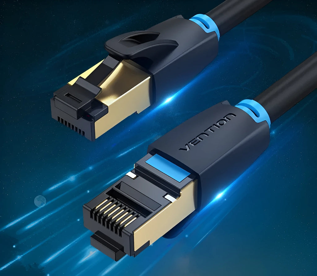 CAT8 Ethernet cable in flat and round styles with RJ45 connectors for 10G network speeds