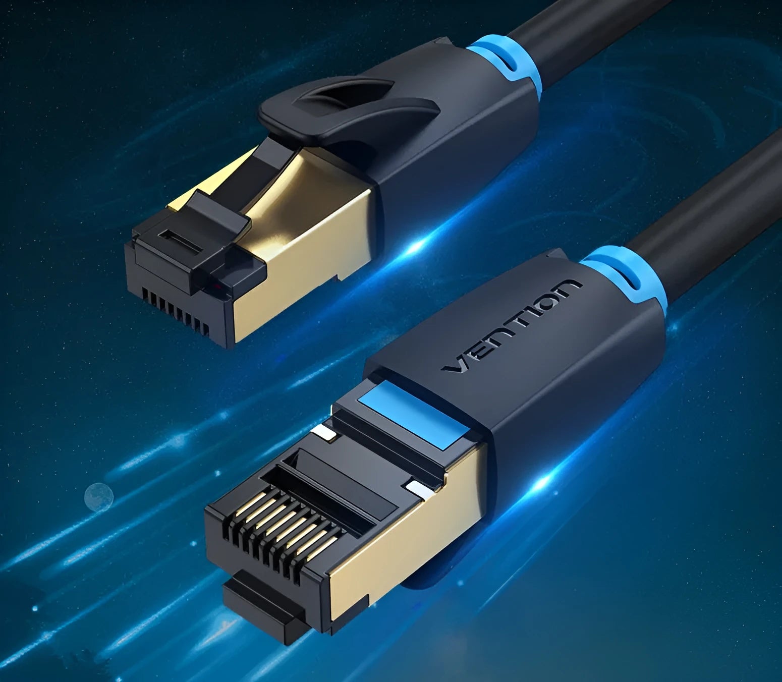 CAT8 Ethernet cable in flat and round styles with RJ45 connectors for 10G network speeds
