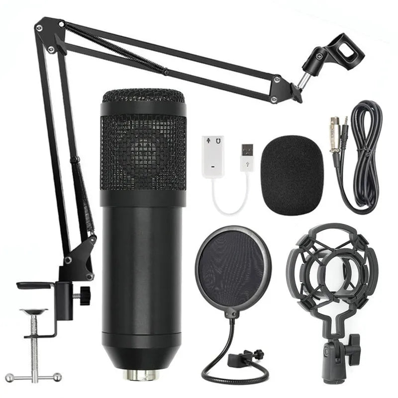 BM-800 condenser microphone stand set with electroplated mesh head in various colour options